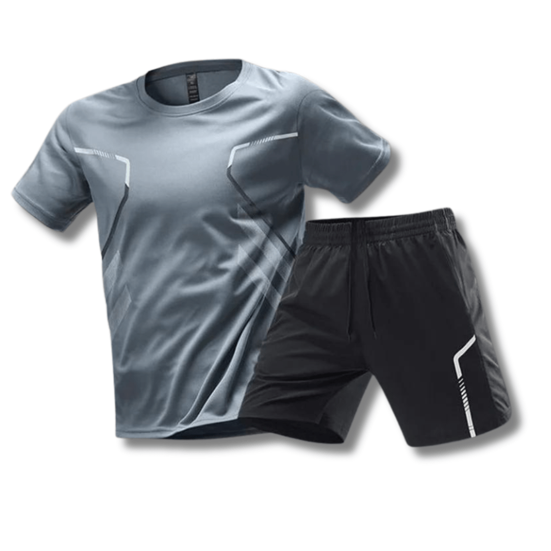 Træningssæt til mænd, åndbart T-shirt og fleksible shorts