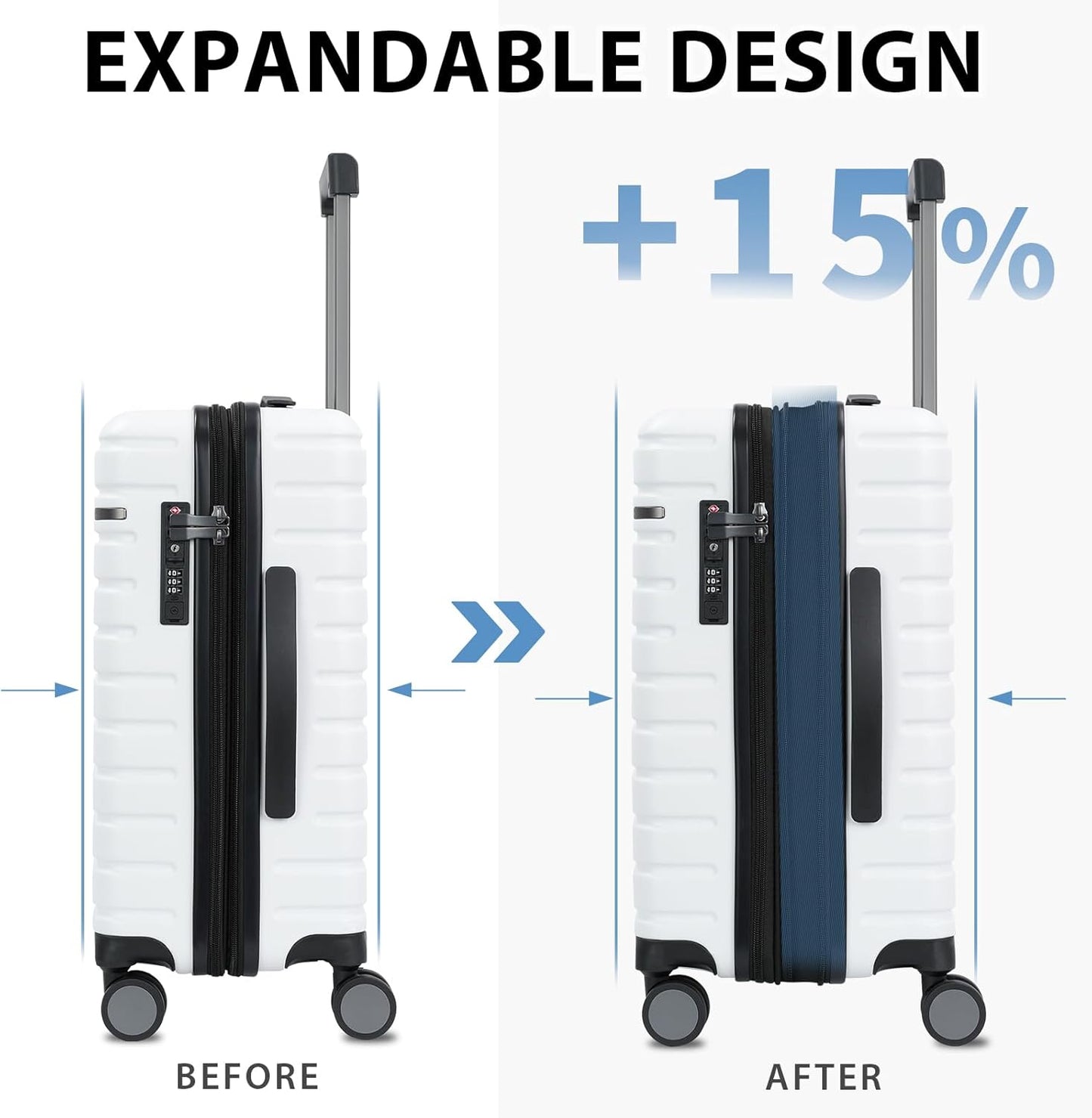 Udvidelig hård suitcase med 360° hjul og TSA-lås
