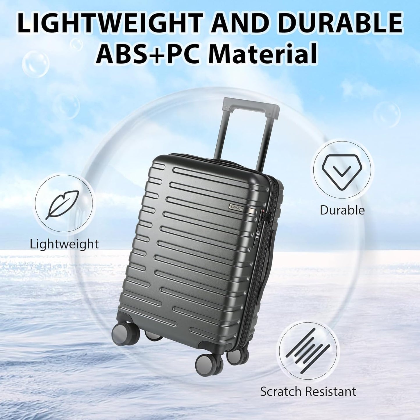 Udvidelig hård suitcase med 360° hjul og TSA-lås