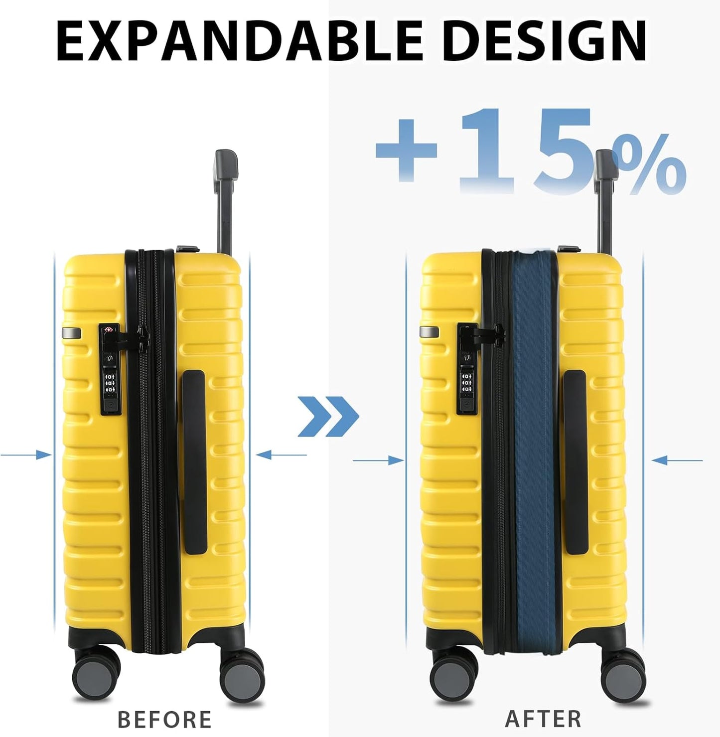 Udvidelig hård suitcase med 360° hjul og TSA-lås