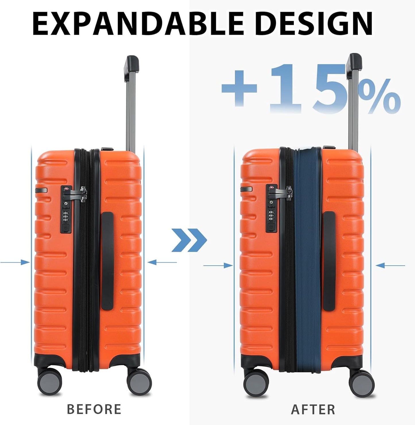 Udvidelig hård suitcase med 360° hjul og TSA-lås