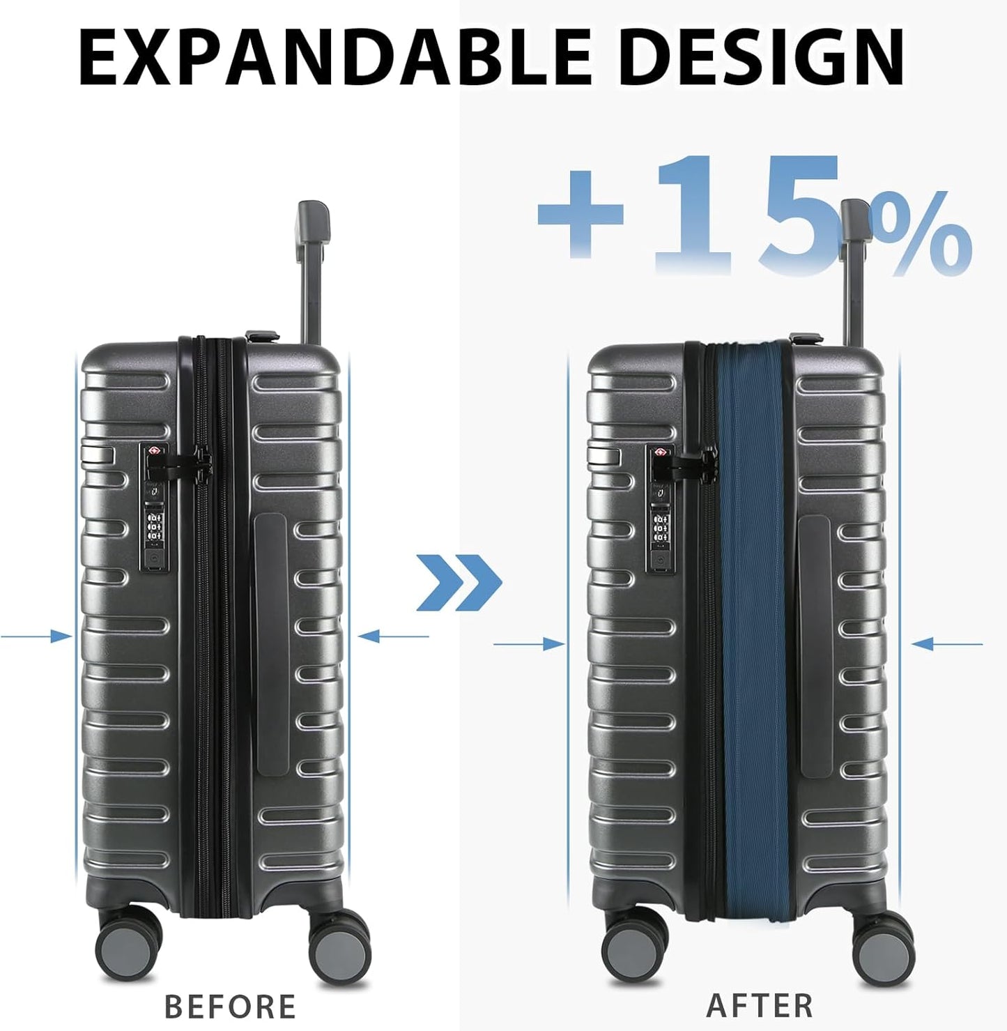 Udvidelig hård suitcase med 360° hjul og TSA-lås