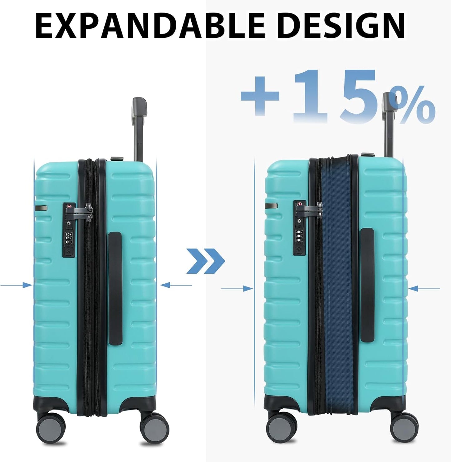 Udvidelig hård suitcase med 360° hjul og TSA-lås
