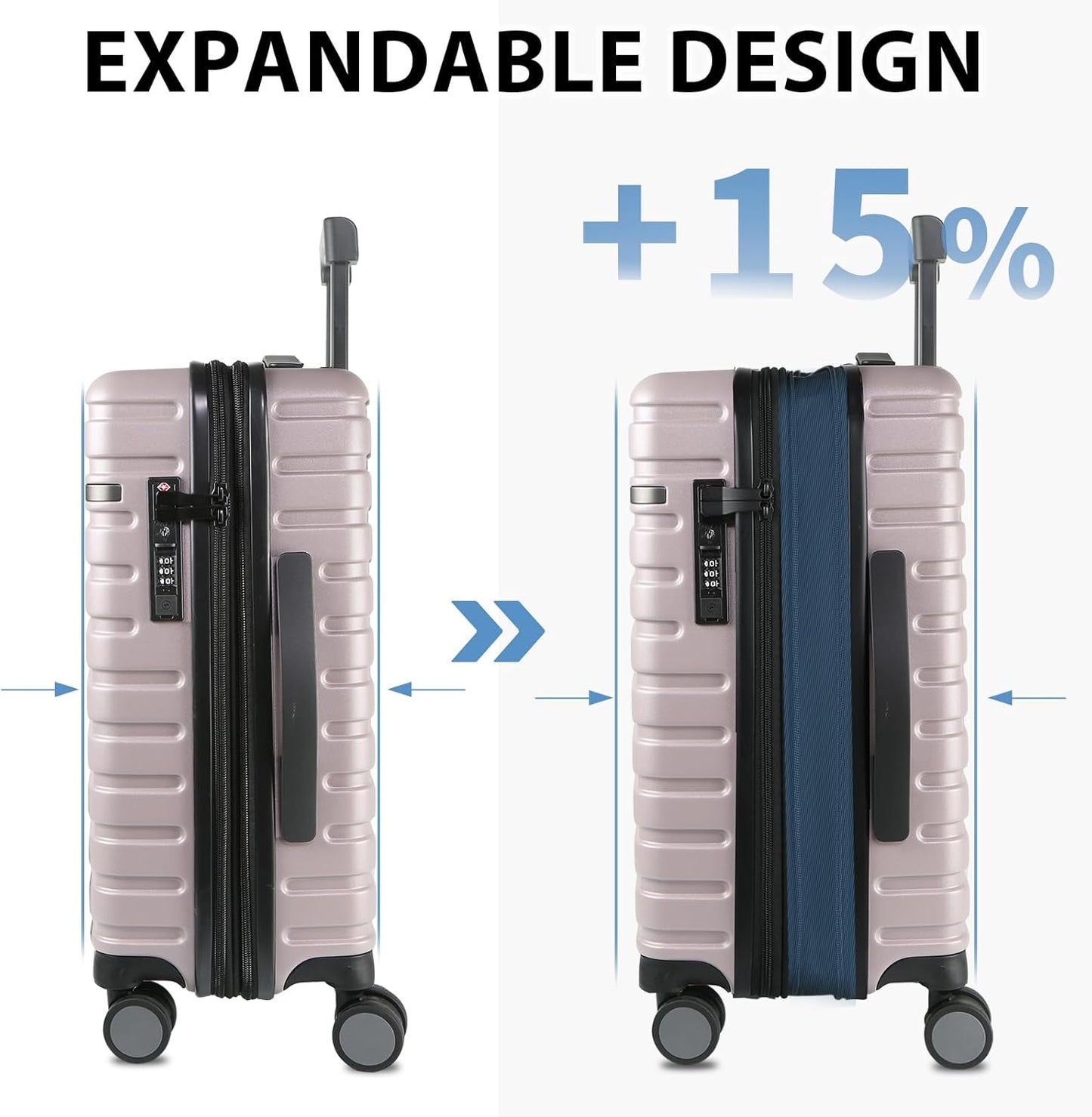 Udvidelig hård suitcase med 360° hjul og TSA-lås