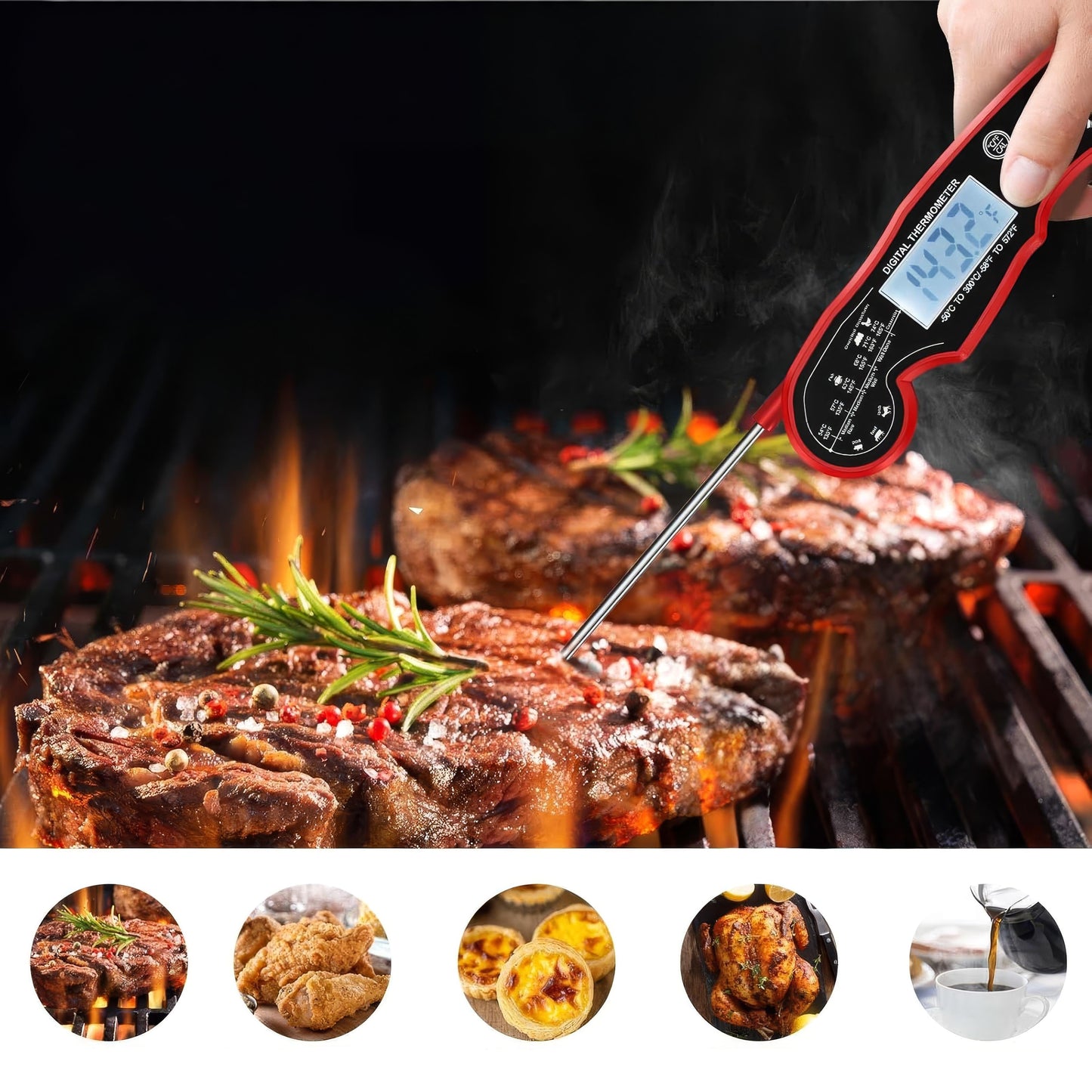 Blixtsnabb och exakt digital kötttermometer med LCD-display
