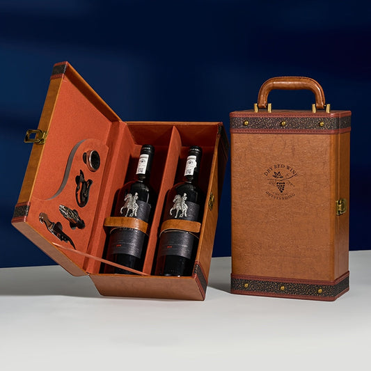 Elegant vinkartong för 2 flaskor med tillbehör – Bärbar presentförpackning