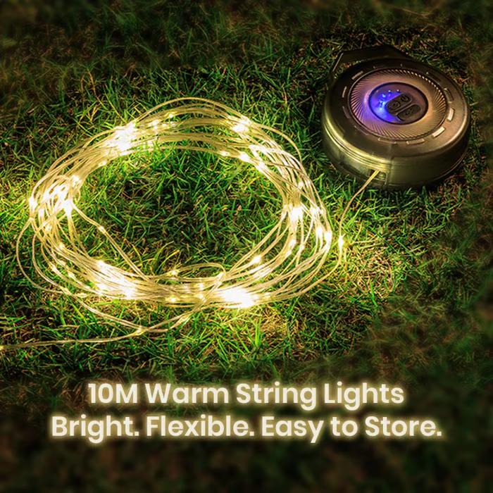 Campinglampe med USB-C genopladelig funktion | 14 timers lys og 3 indstillinger, IPX4, med indtrækkeligt kabel