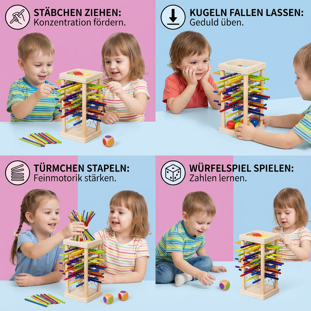 3i1 Træ Bold og Stok Færdighedsspil til Børn