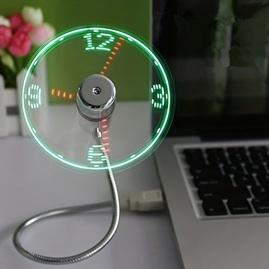 Kompakt USB Bordsfläkt med LED-klocka - Tyst och Effektiv