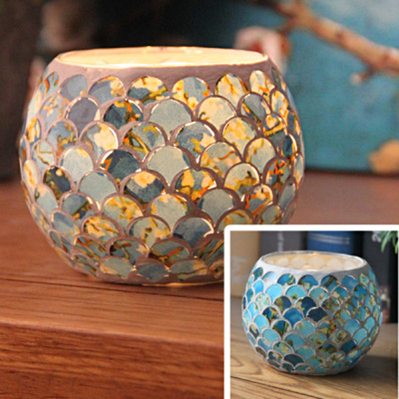 Europæisk Retro Glas Mosaik Lysestage
