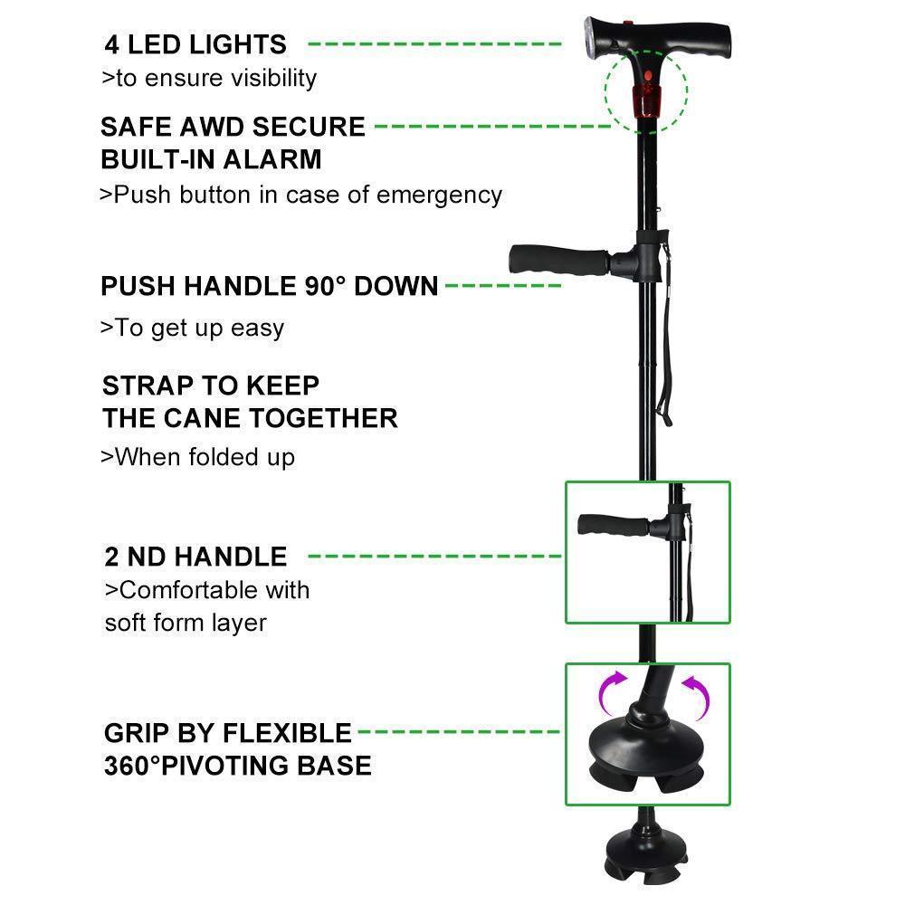 Foldbar Stok med LED-lys og Alarm for Maksimal Sikkerhed