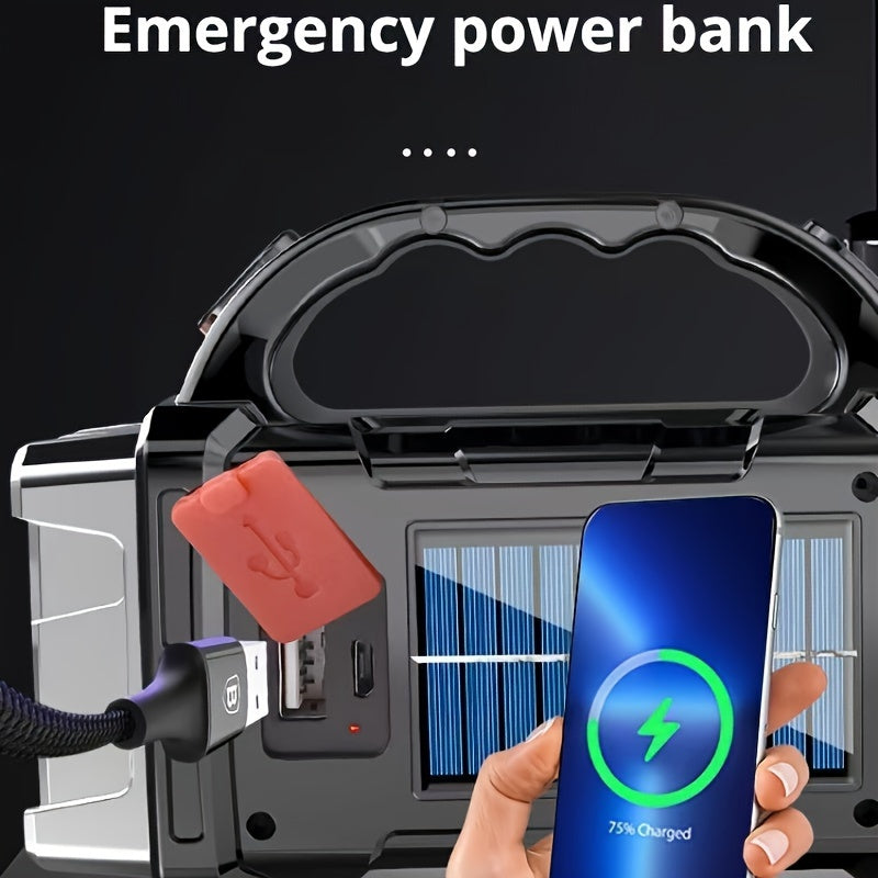 LED-lykta med Hög Ljusstyrka – Uppladdningsbar Power Bank med USB och Solenergi för Utomhusäventyr