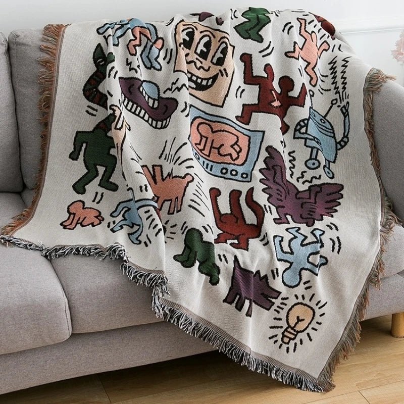 Mjuk och Mångsidig Pläd med Unikt Doodle-Mönster