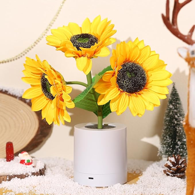 Solblomst LED Bordlampe med Genopladelig USB og Batteri