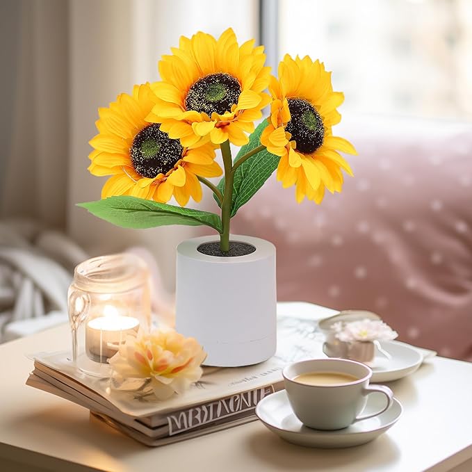 Solblomst LED Bordlampe med Genopladelig USB og Batteri