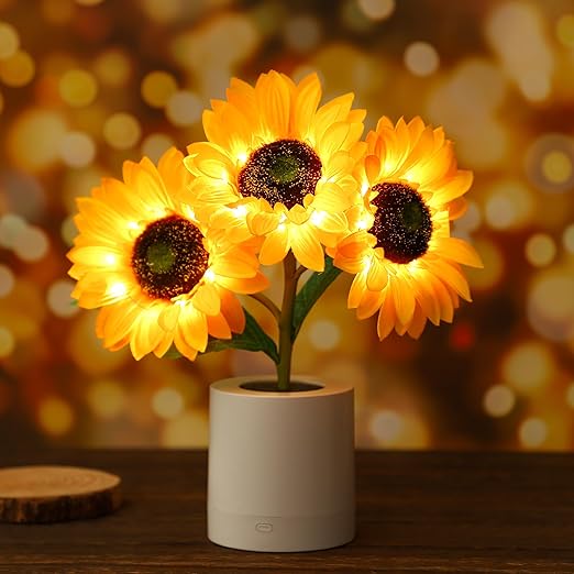 Solblomst LED Bordlampe med Genopladelig USB og Batteri