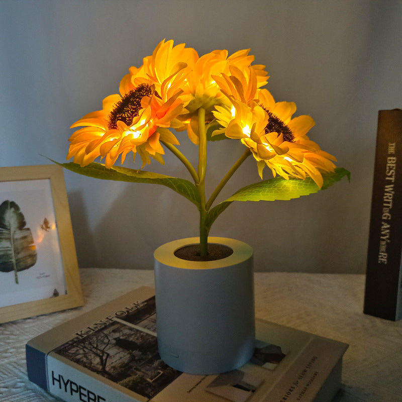Solblomst LED Bordlampe med Genopladelig USB og Batteri