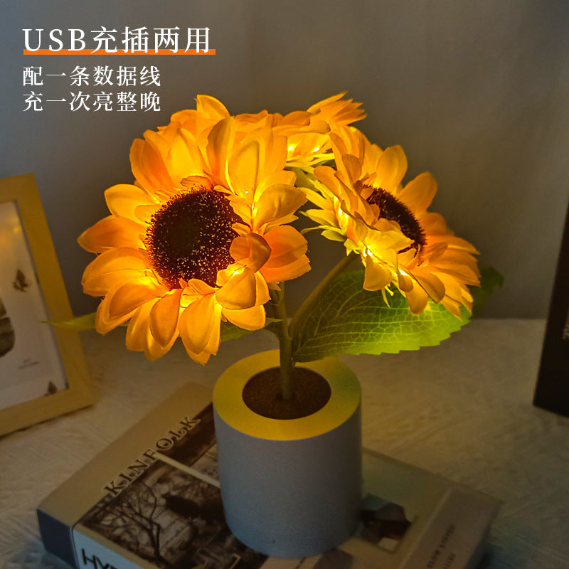 Solblomst LED Bordlampe med Genopladelig USB og Batteri