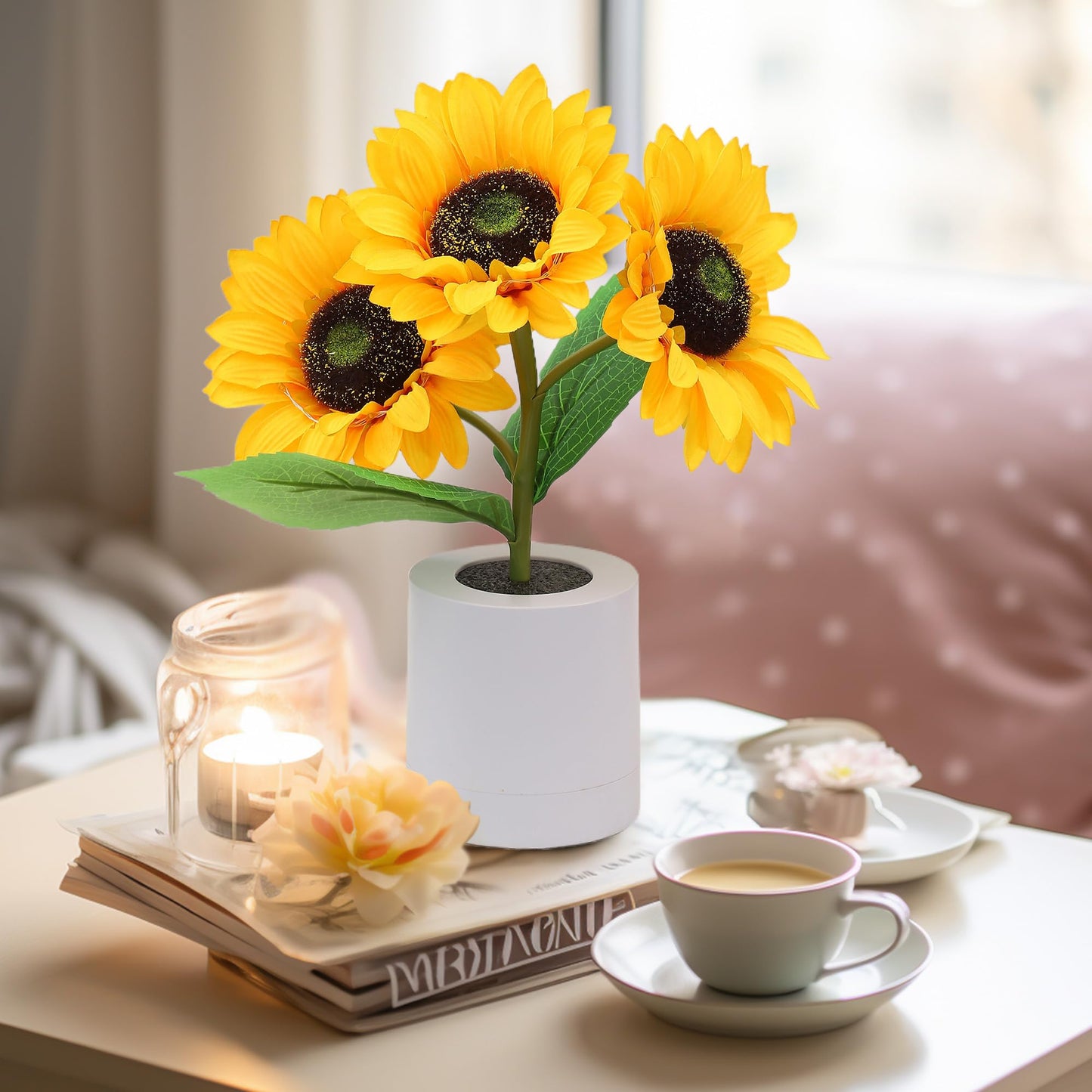 Solblomst LED Bordlampe med Genopladelig USB og Batteri
