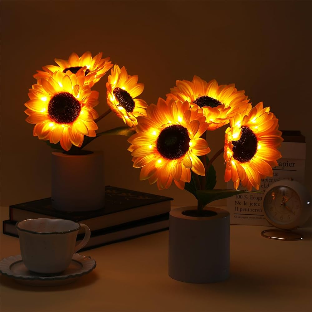 Solblomst LED Bordlampe med Genopladelig USB og Batteri