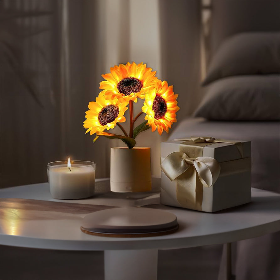 Solblomst LED Bordlampe med Genopladelig USB og Batteri
