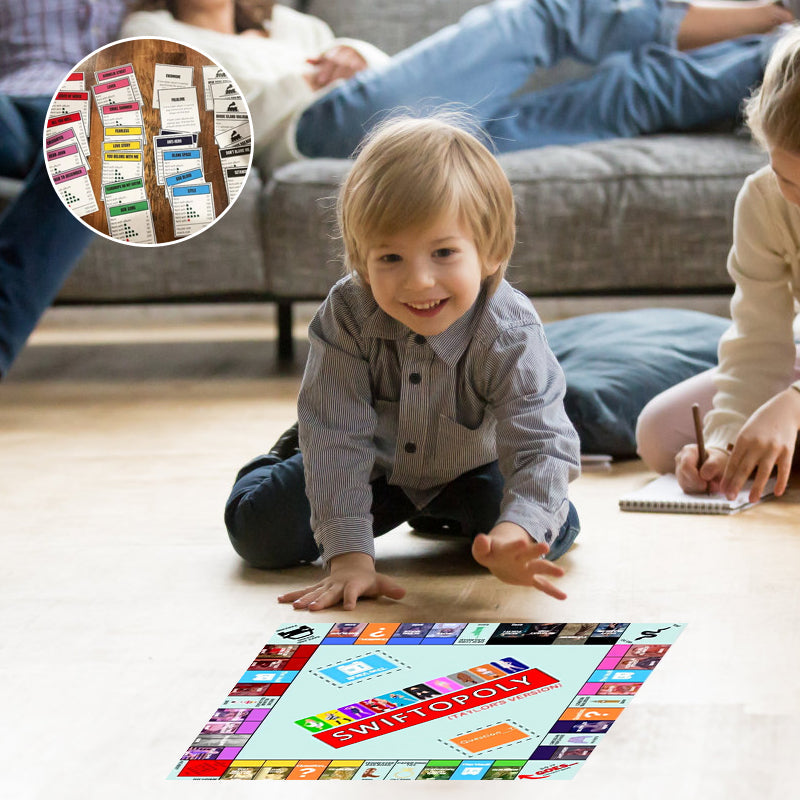 Musikbaseret brætspil med sangkort og Monopoly penge til spilleaftener