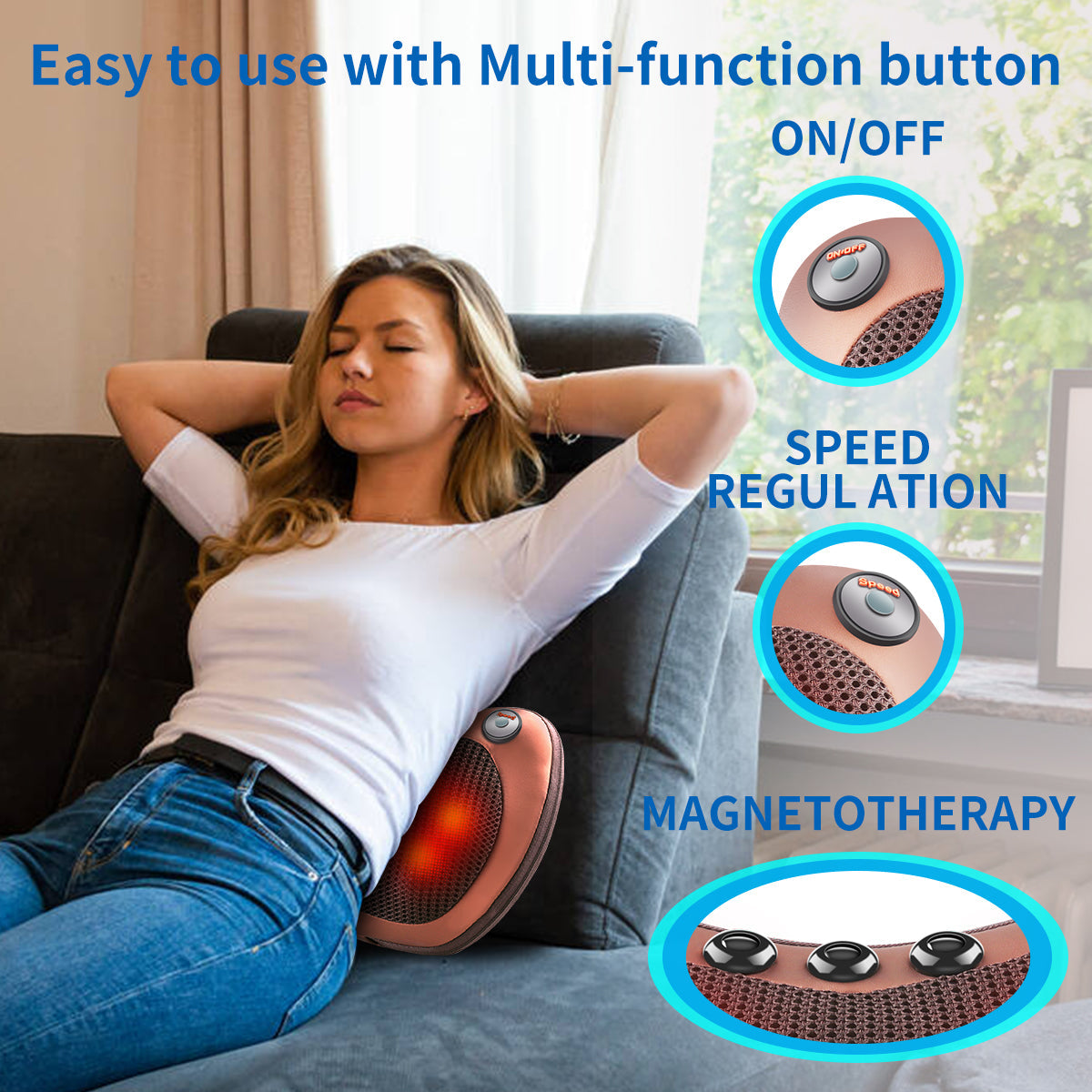 Ergonomisk Massagepude – Justerbar Hastighed med Magnetterapi for Optimal Afslapning