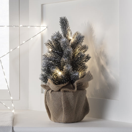 Mini Juletræ med Frostet Look og Varme LED Lys