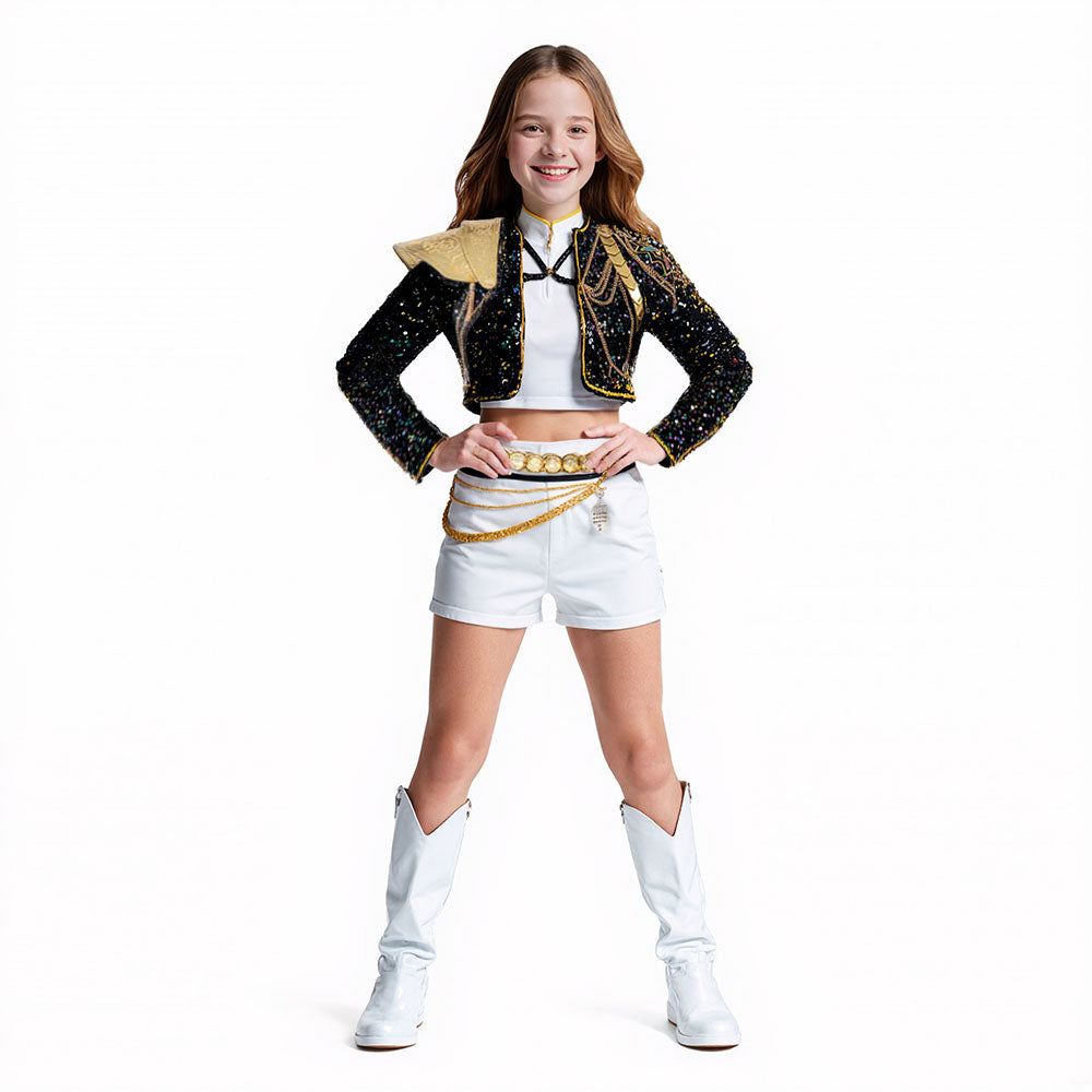 Guldglitrende Kpop Hunter Kostume med Pailletter