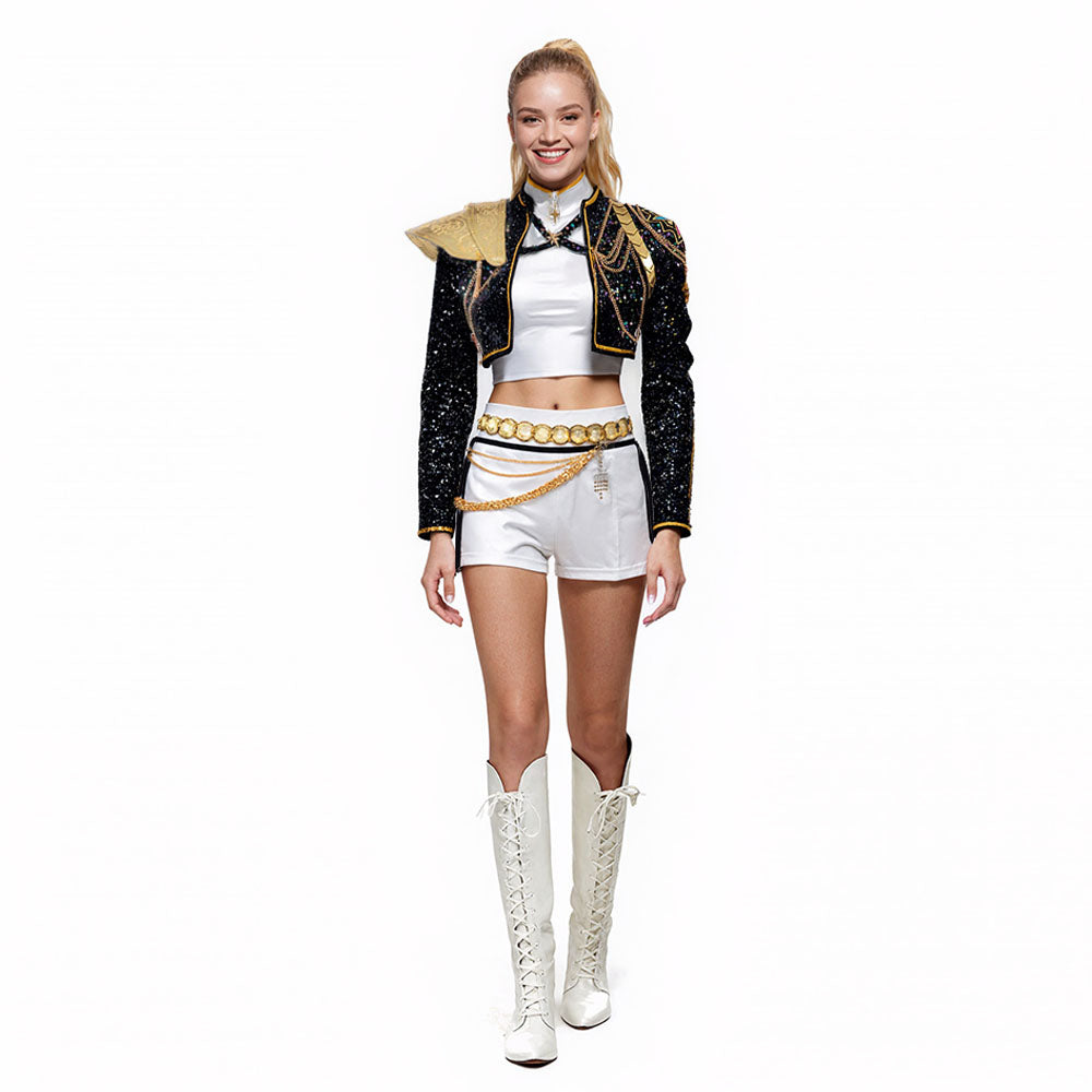Guldglitrende Kpop Hunter Kostume med Pailletter