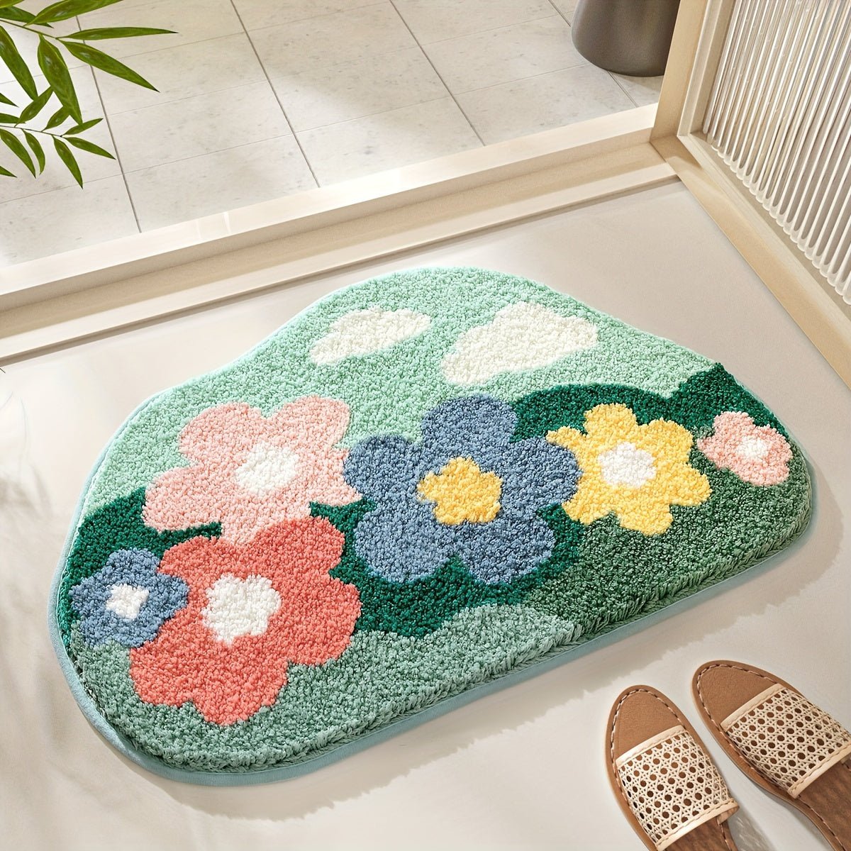 Elegant Bademåtte 45x70 cm – Rutsjesikker og Blomstermotiv