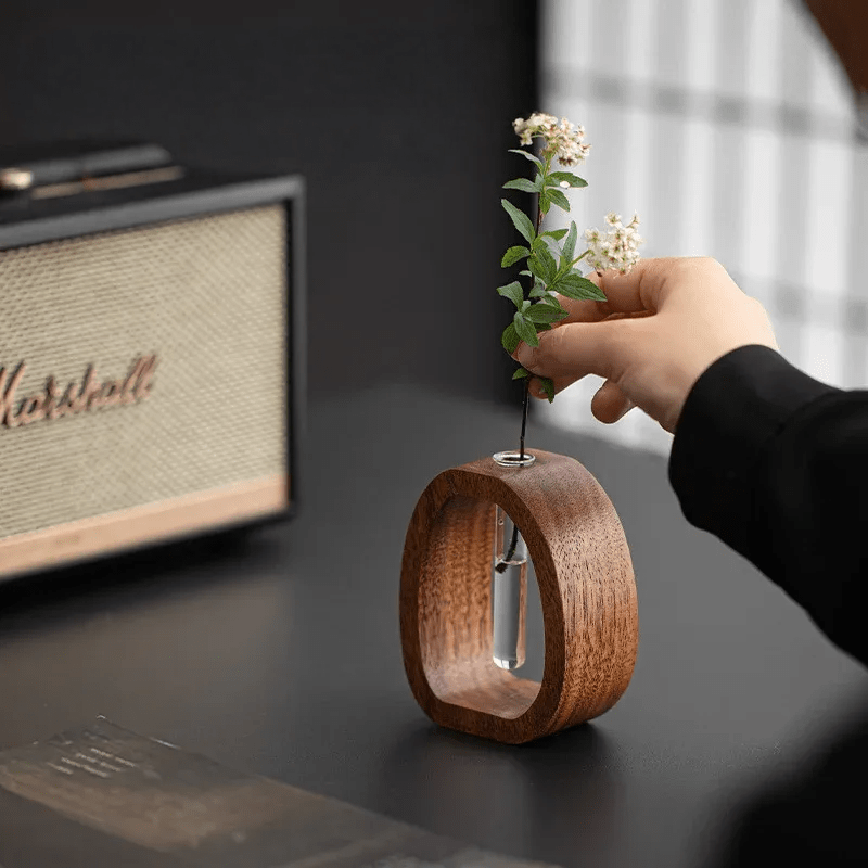 Elegant Glasvase i Træ til Hydroponiske Planter
