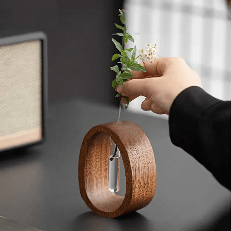 Elegant Glasvase i Træ til Hydroponiske Planter