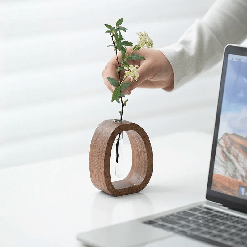 Elegant Glasvase i Træ til Hydroponiske Planter