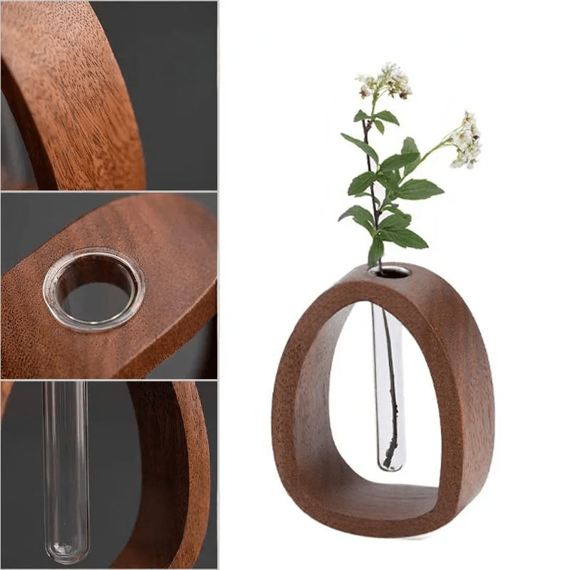 Elegant Glasvase i Træ til Hydroponiske Planter