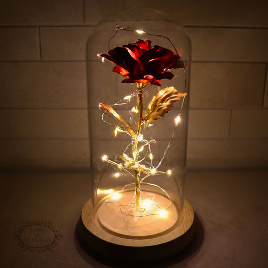 Evighetsblomma i elegant glaskupol med LED-belysning