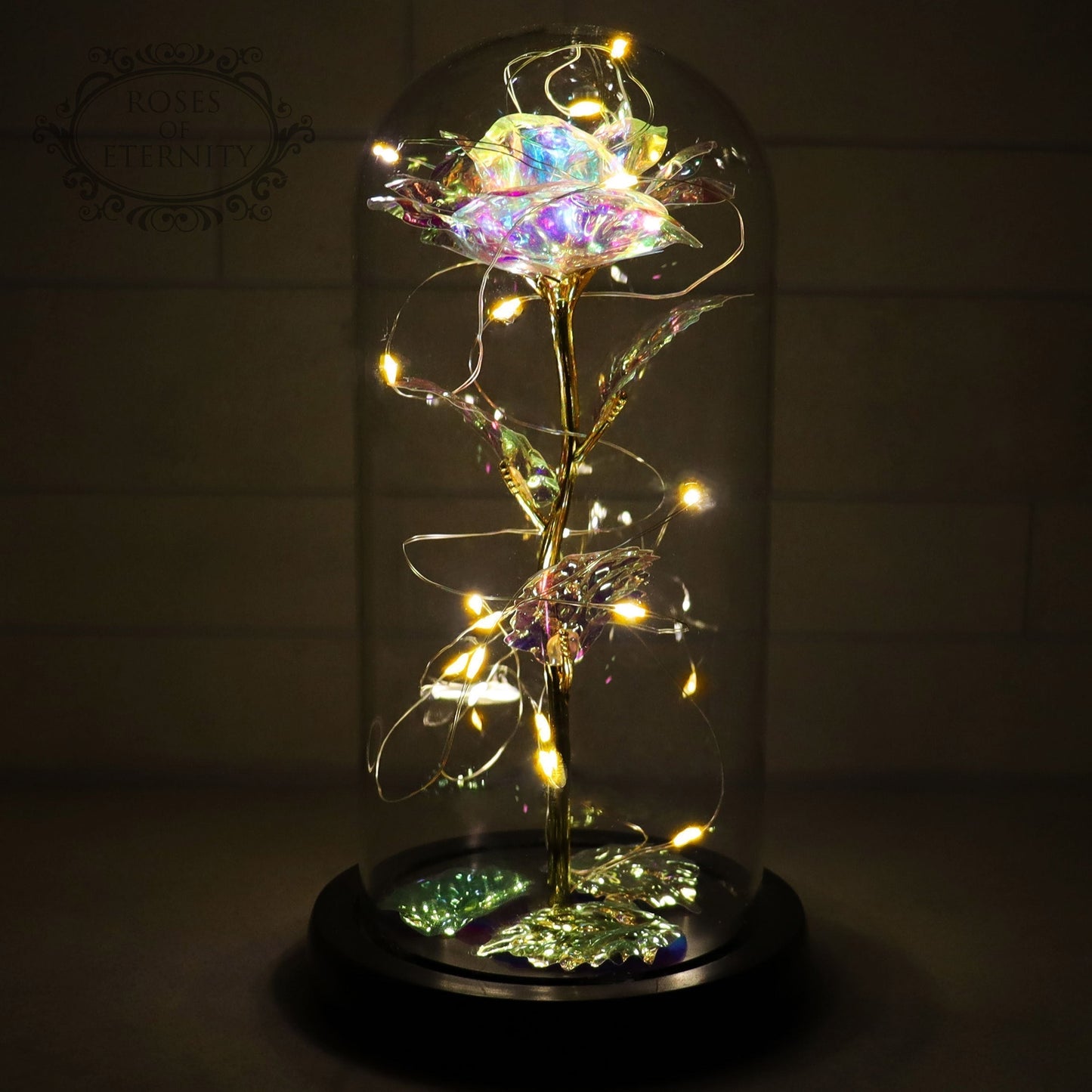 Eternelle Blomst i Elegant Glaskuppel med LED Belysning