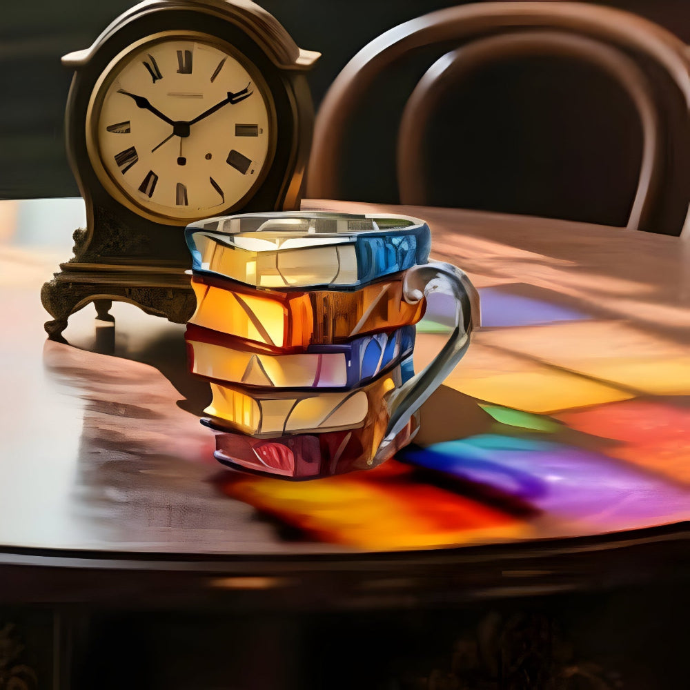 Glassmugg med 3D-boktravedesign – perfekt för läshörnan