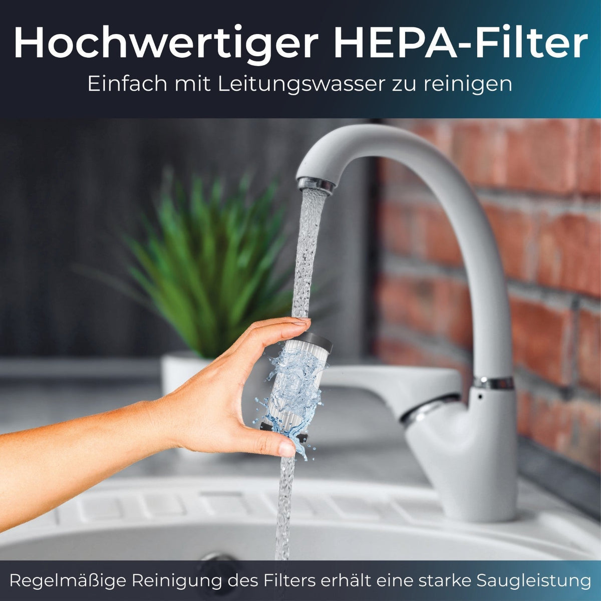 Trådløs håndstøvsuger 140 Watt med 16.000 Pa og HEPA-filter