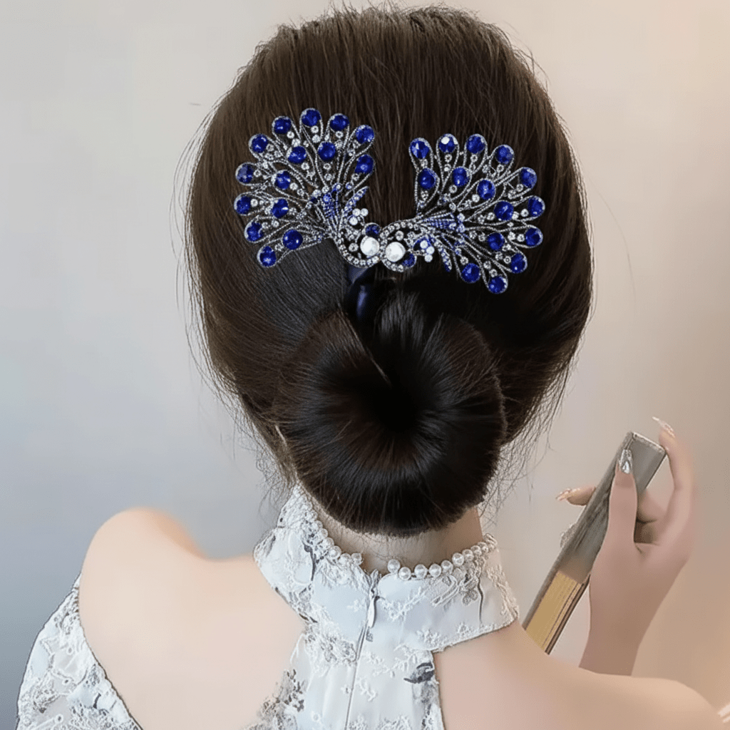 Vintage Påfugl Hårklemme med Krystaller - Sikker & Elegance