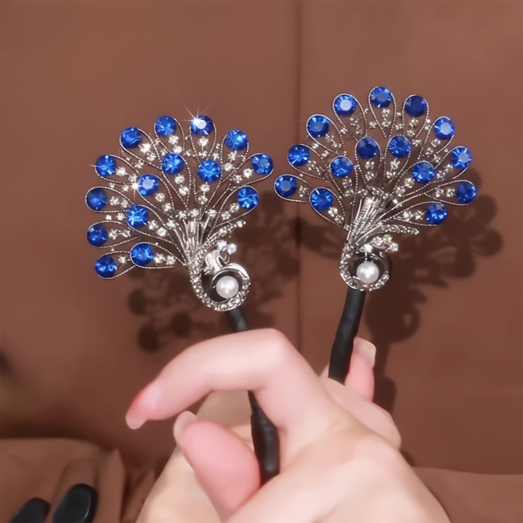 Vintage Påfugl Hårklemme med Krystaller - Sikker & Elegance
