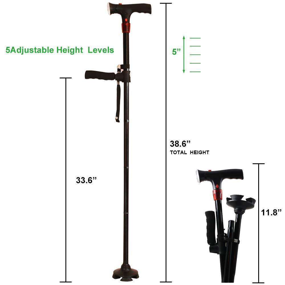 Foldbar Stok med LED-lys og Alarm for Maksimal Sikkerhed