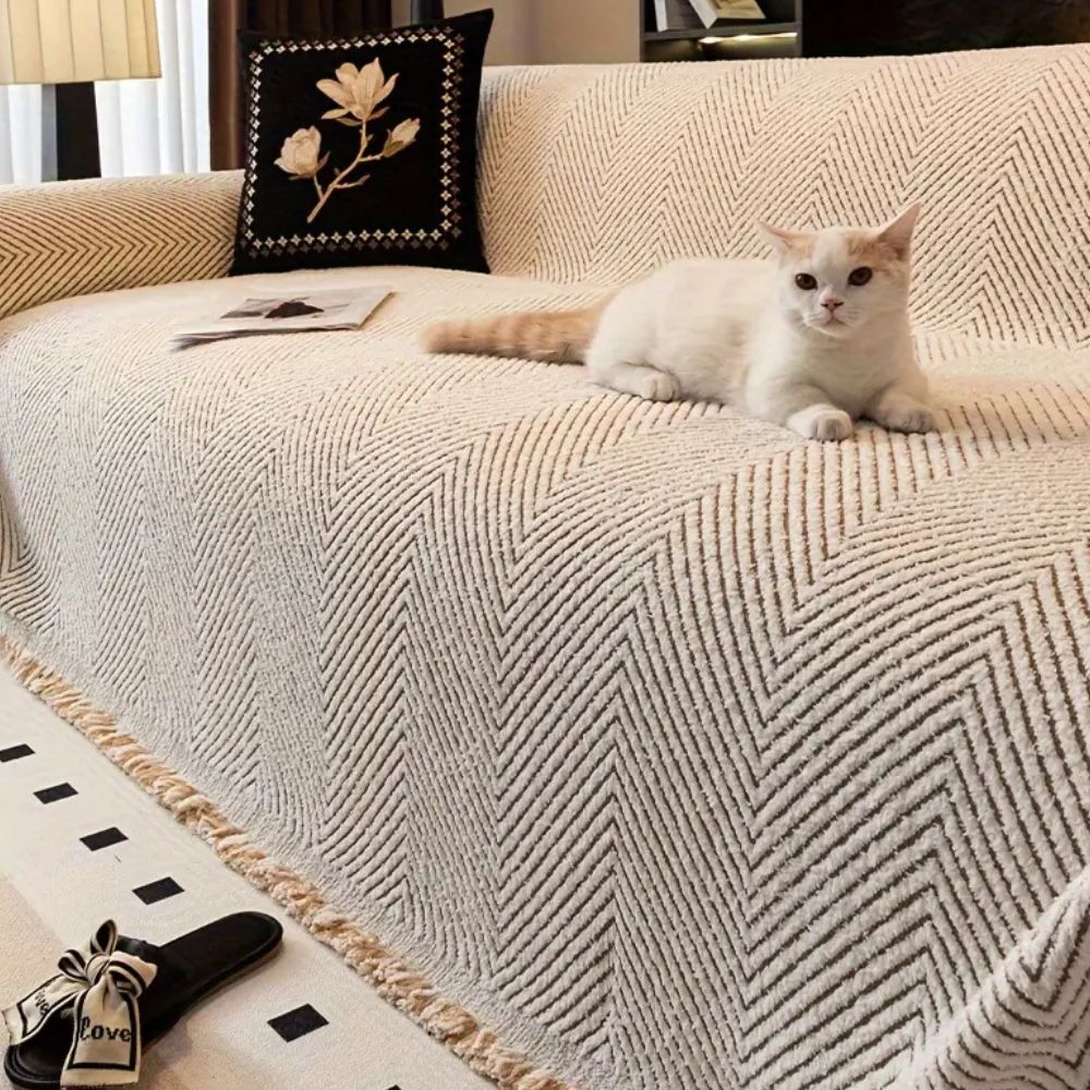 Elegant Sofaovertræk med Sildebensmønster - Stil & Beskyttelse