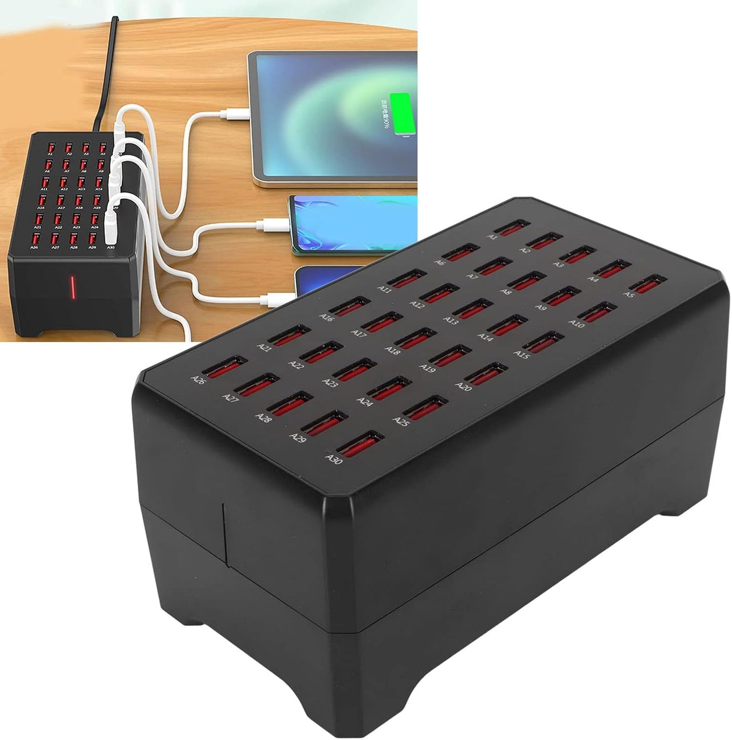 Effektiv USB-laddningsstation med 30 portar för flera enheter