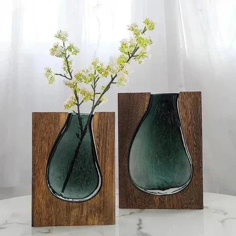 Minimalistisk Vase i Træ og Glas | Naturlig Elegance