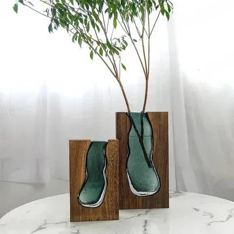Minimalistisk Vase i Træ og Glas | Naturlig Elegance