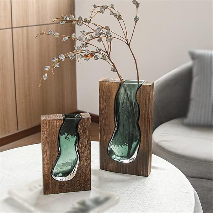 Minimalistisk Vase i Træ og Glas | Naturlig Elegance