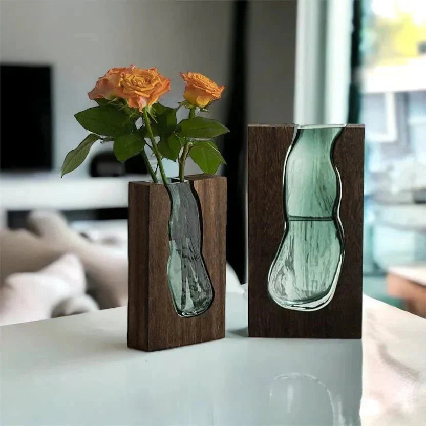 Minimalistisk Vase i Træ og Glas | Naturlig Elegance