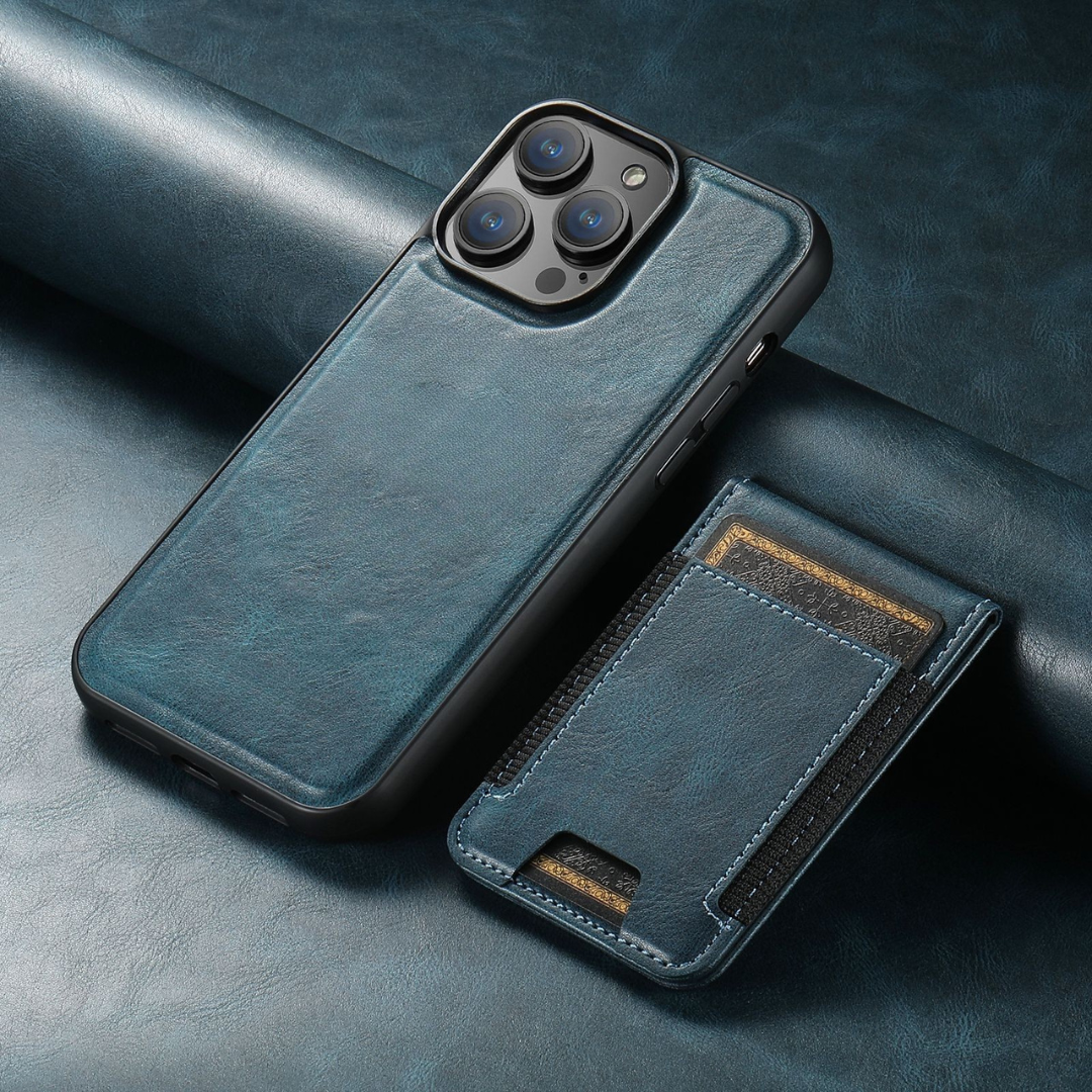 Läder Mobilskal med Korthållare och Stativ - Slimmad Design