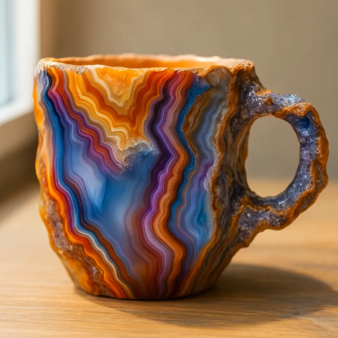 Kaffemugg i keramik med kristalleffekt och unik design
